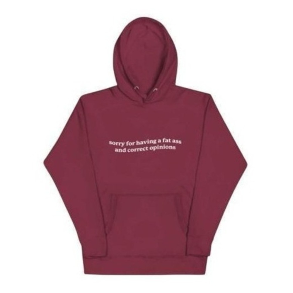 Fat A$$ & Correct Opinions Hoodie Sweatshirt Maroon White Graphic Fleece 2X